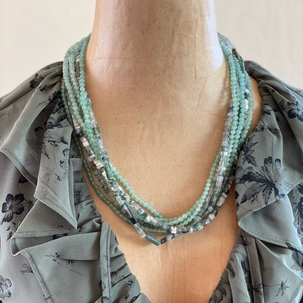 Gorgeous Vintage Green Beaded Necklace and Bracelet Set, Perfect Condition